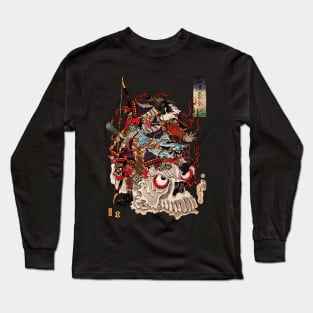 Samurai Gohst on Demon Skull Tsukioka Yoshitoshi Ukiyo-e Long Sleeve T-Shirt